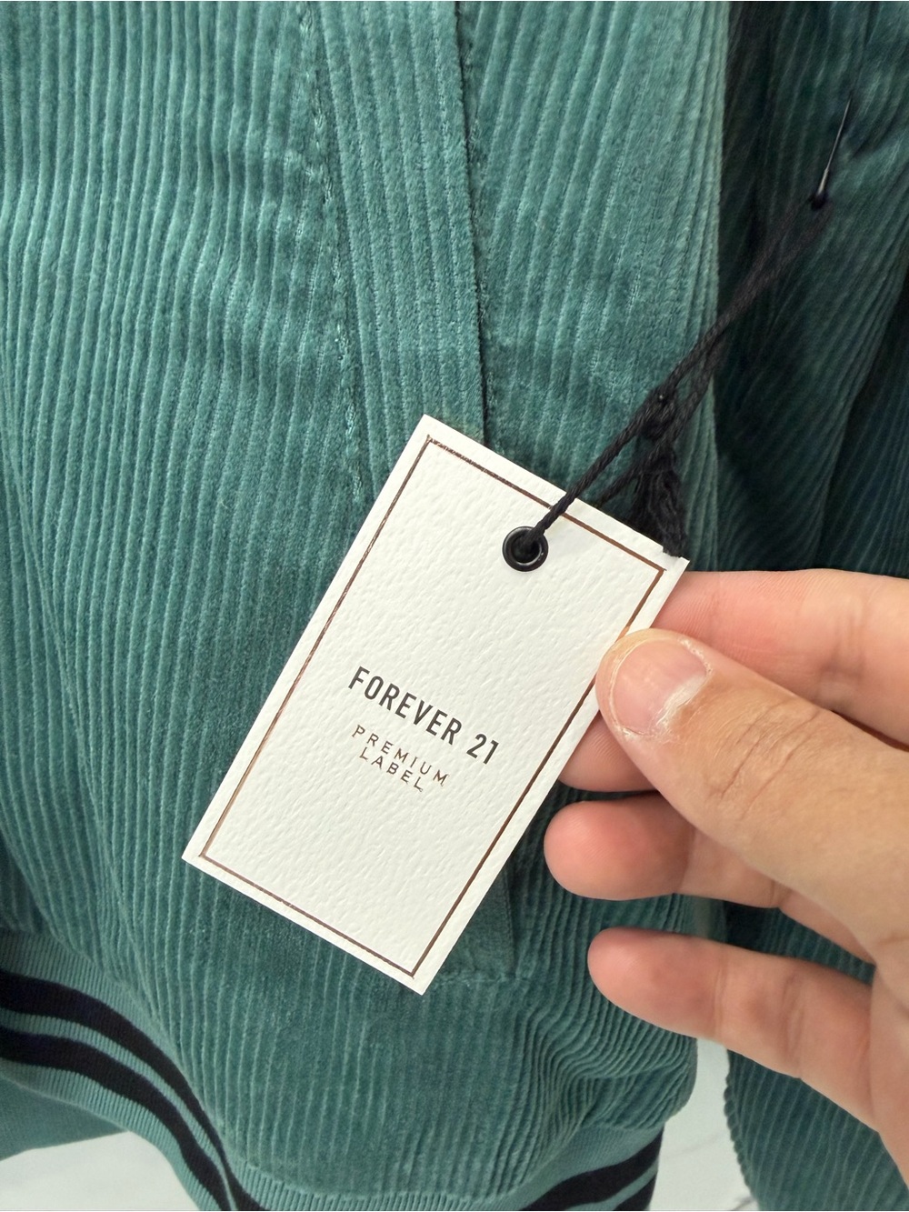 Forever 21 Teal Corduroy Bomber Jacket with Striped Trim - Picture 5 of 5